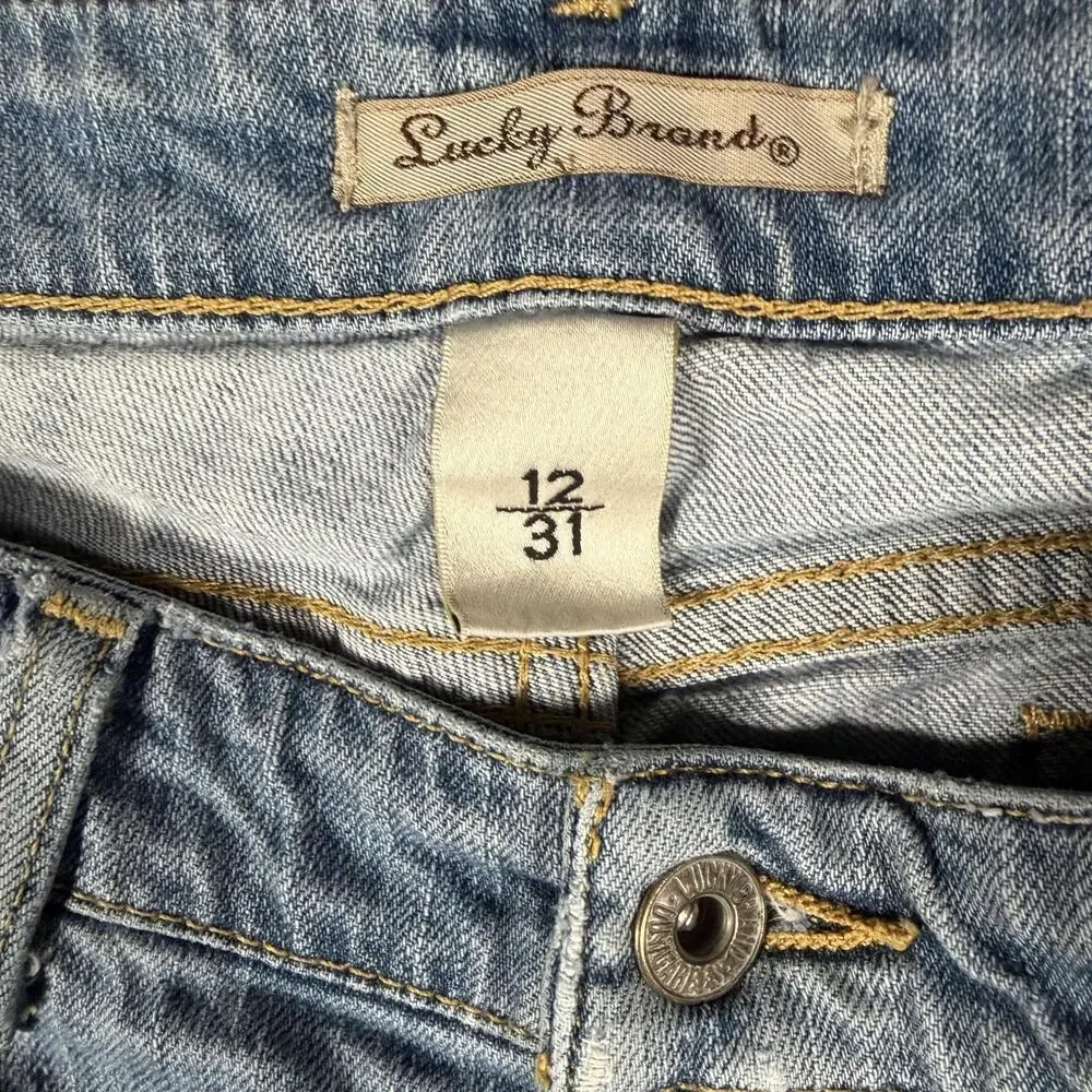 Lucky Brand Bermuda Jean Shorts Womens 12 31 Distressed Raw Hem Light Wash